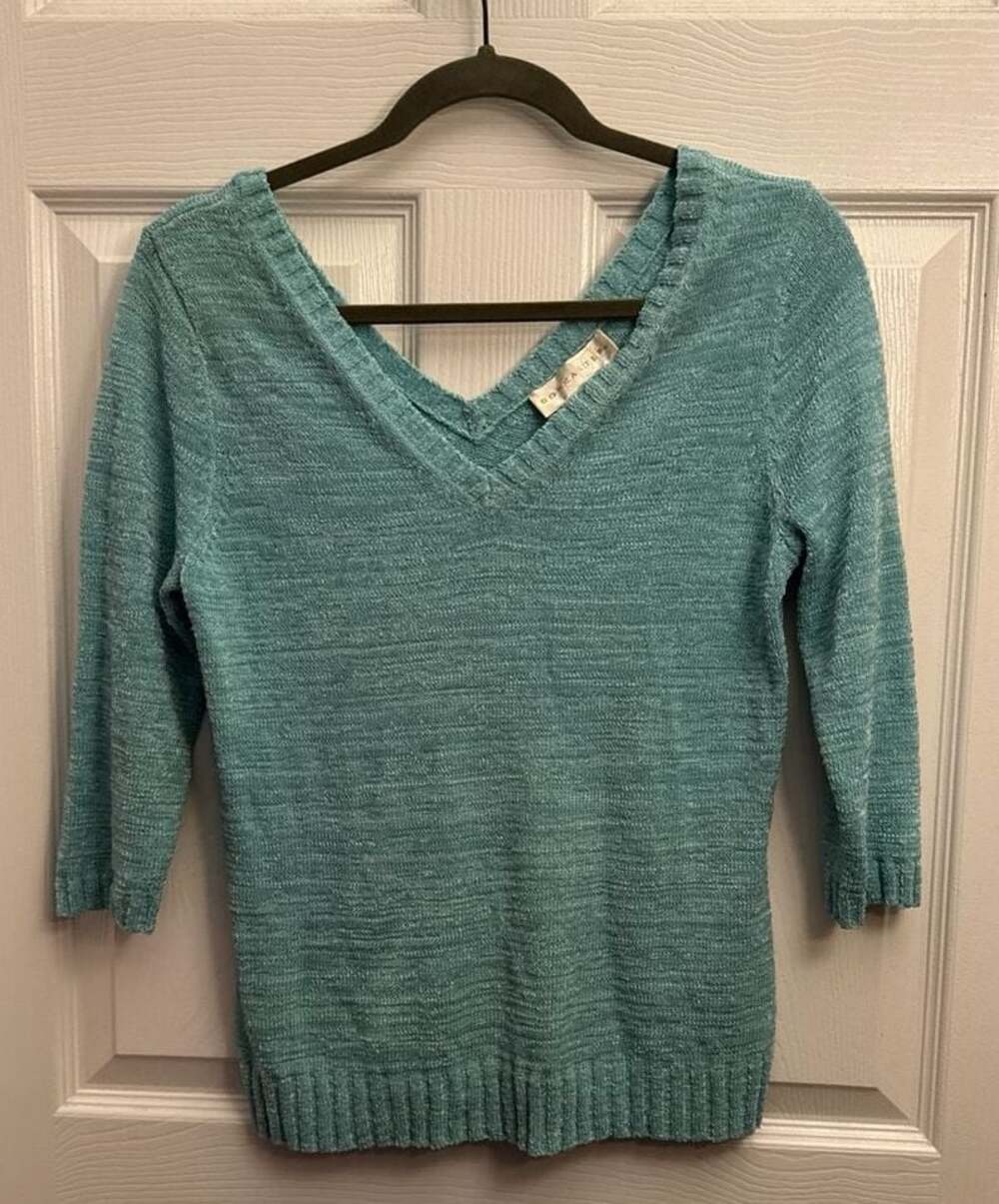 Doncaster Teal V-Neck 3/4 Sleeve Knit Sweater Size XS